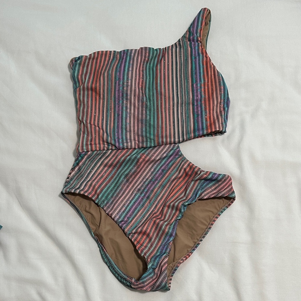 PQ Swim Multicolor Striped One-Shoulder Swimsuit